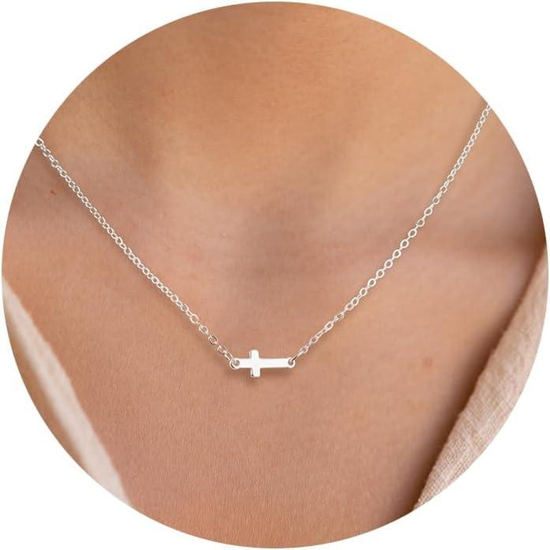 Tewiky Dainty Cross Necklace for Women Simple Cross Choker Necklaces Small Cross Pendant Tiny Cute Necklaces for Teen Girls Handmade Aesthetic for Women Jewellery Outdoorfun