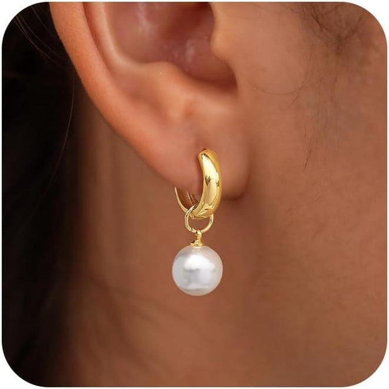 Trendy Hoop Earrings Dainty Hypoallergenic Earrings Elegant Wedding Pearl Dangle Huggie Earrings Birthday Gifts for Women