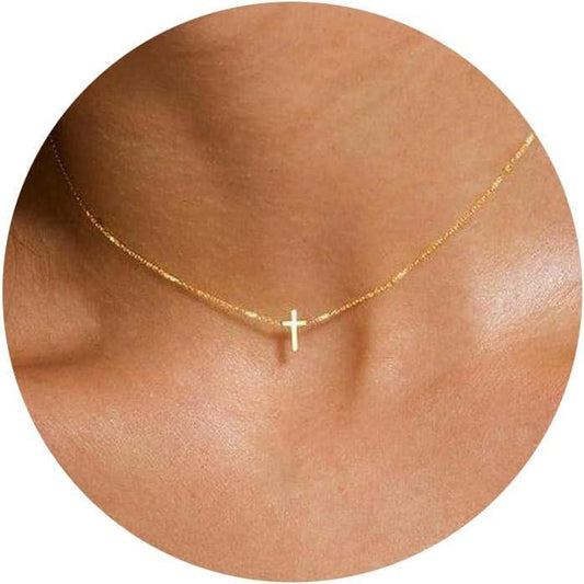 Tewiky Dainty Cross Necklace for Women Simple Cross Choker Necklaces Small Cross Pendant Tiny Cute Necklaces for Teen Girls Handmade Aesthetic for Women Jewellery Outdoorfun